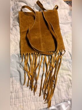 Wilsons Leather Mustard Brown Fringe Suede Shoulder Bag